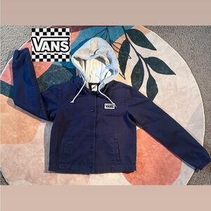 Vans Dark Blue Jacket with Light Gray Hood. XS